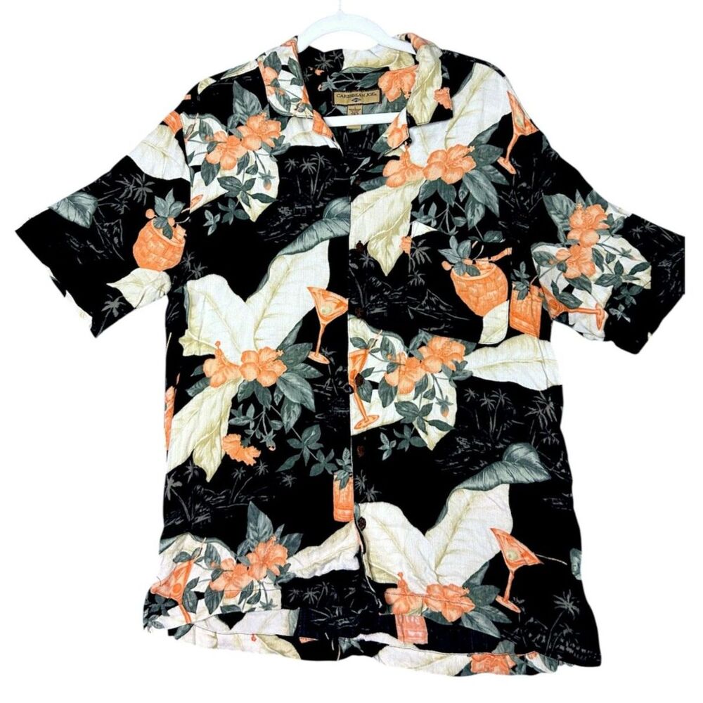 Carribean Joe Mens Tropical Shirt Sz L Tiki Martini Island Vacay Resort Camp
